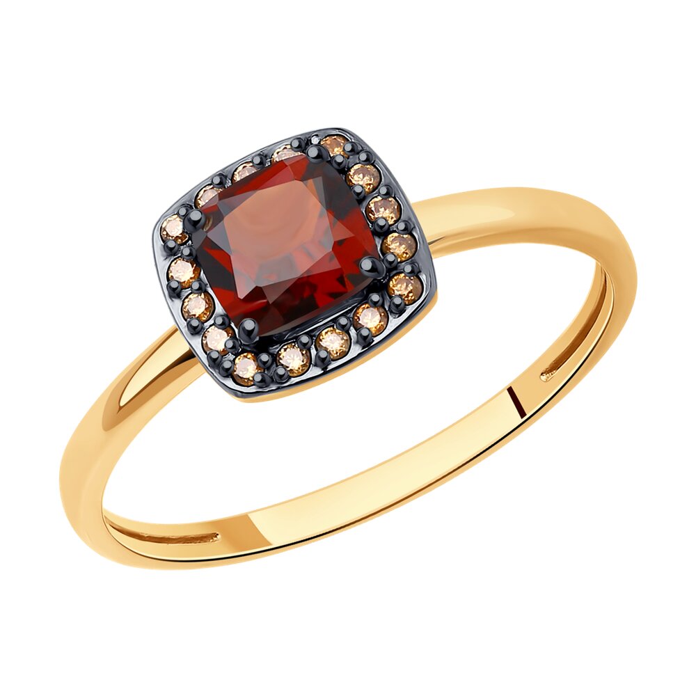 Кольцо из красного золота с гранатом и фианитами