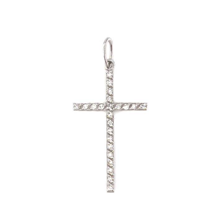 Декоративный крестик из белого золота с бриллиантами