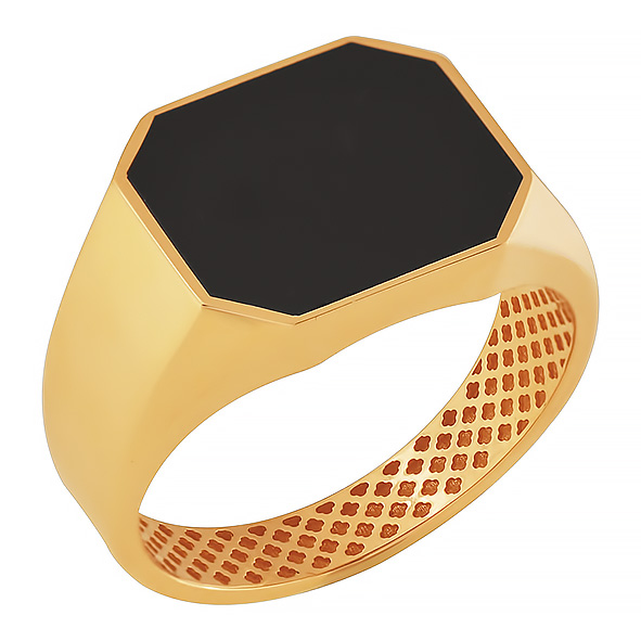 Печатка из красного золота с черным агатом