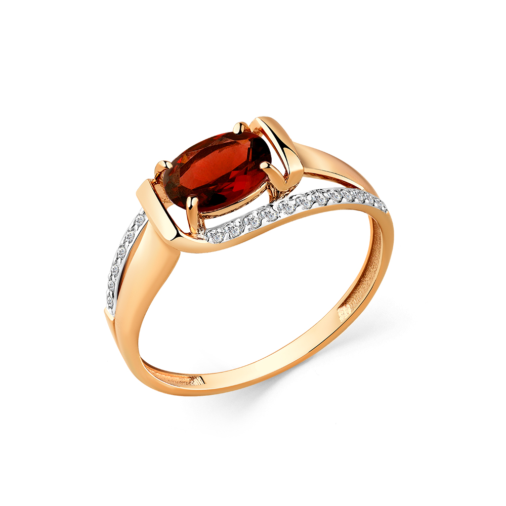 Кольцо из золота с гранатом и фианитами