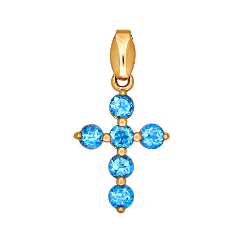 Декоративный крестик из красного золота с топазами