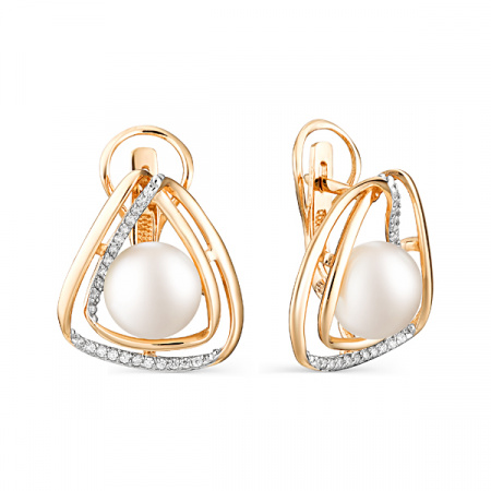 Серьги из красного золота с жемчугом и фианитами