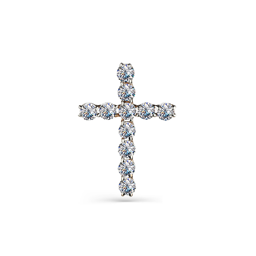 Декоративный крестик из красного золота с фианитами