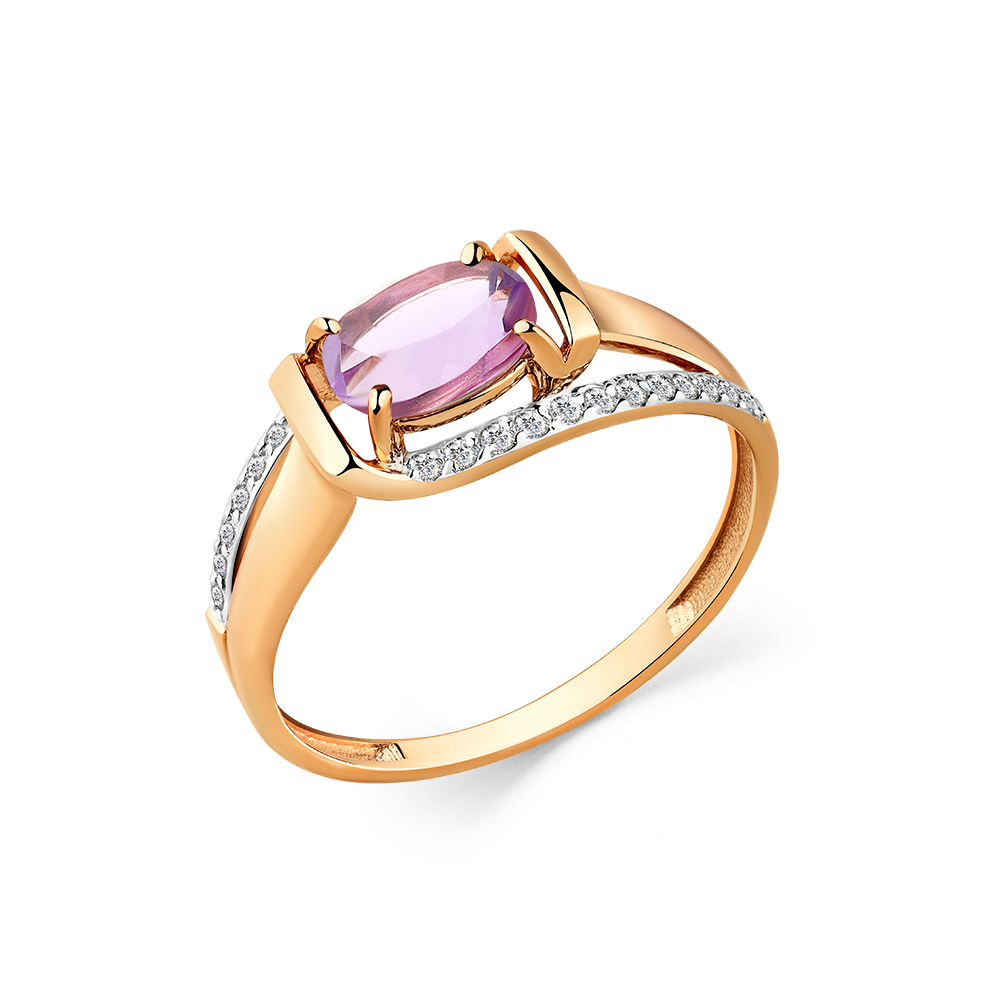 Кольцо из золота с аметистом и фианитами