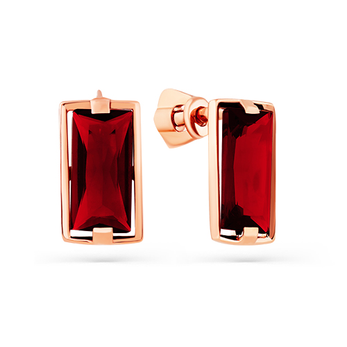 Серьги пусеты из красного золота с гранатами
