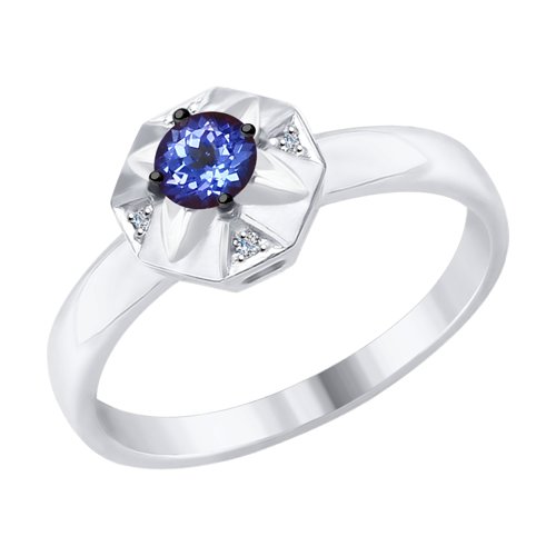 Кольцо из белого золота с танзанитом и бриллиантами