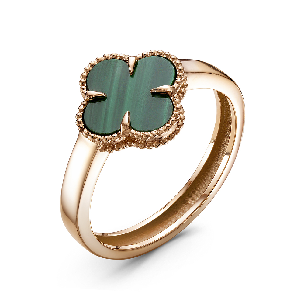 Кольцо из красного золота с малахитом «Клевер»