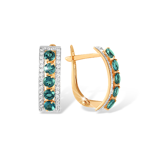 Серьги из красного золота с топазом и фианитами