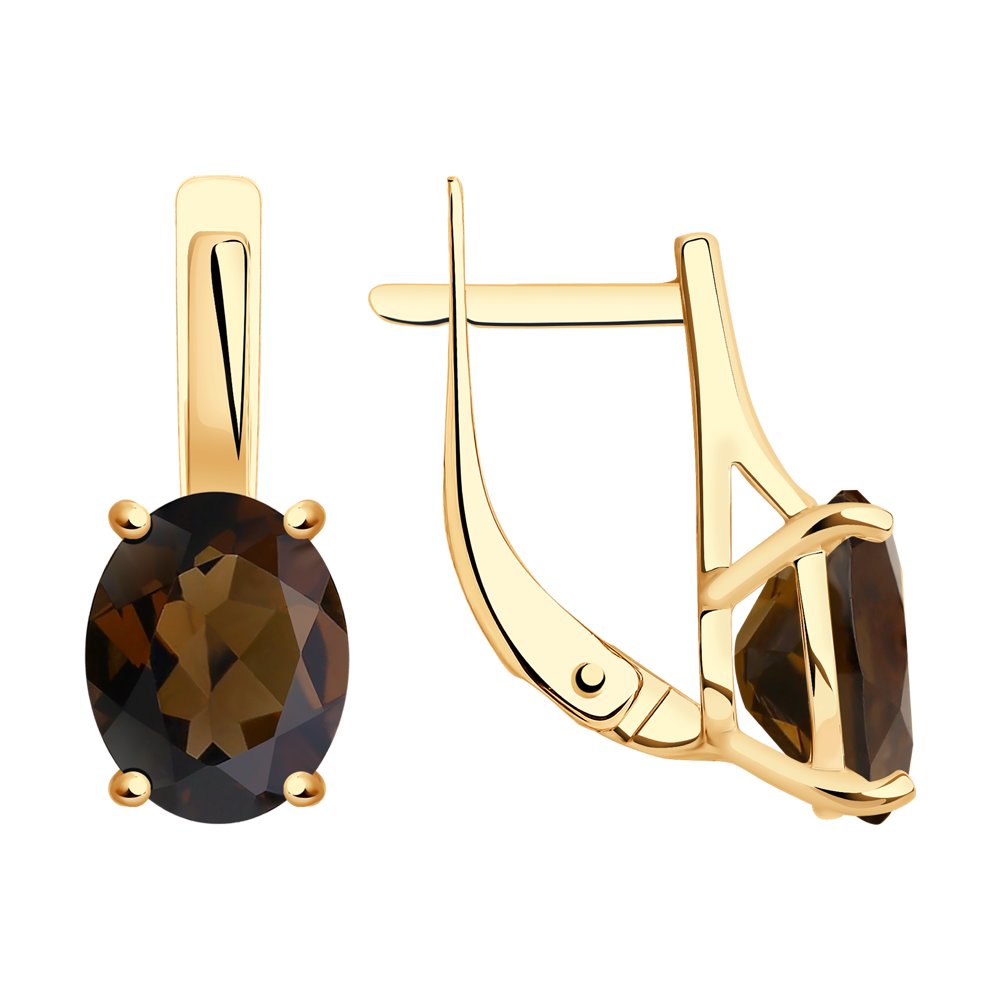 Серьги из красного золота с раухтопазом