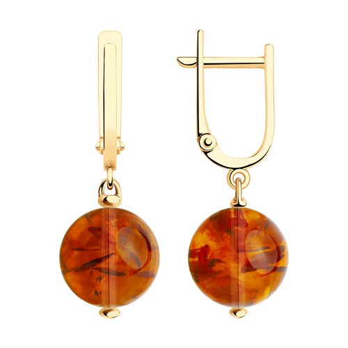 Серьги из красного золота с янтарем