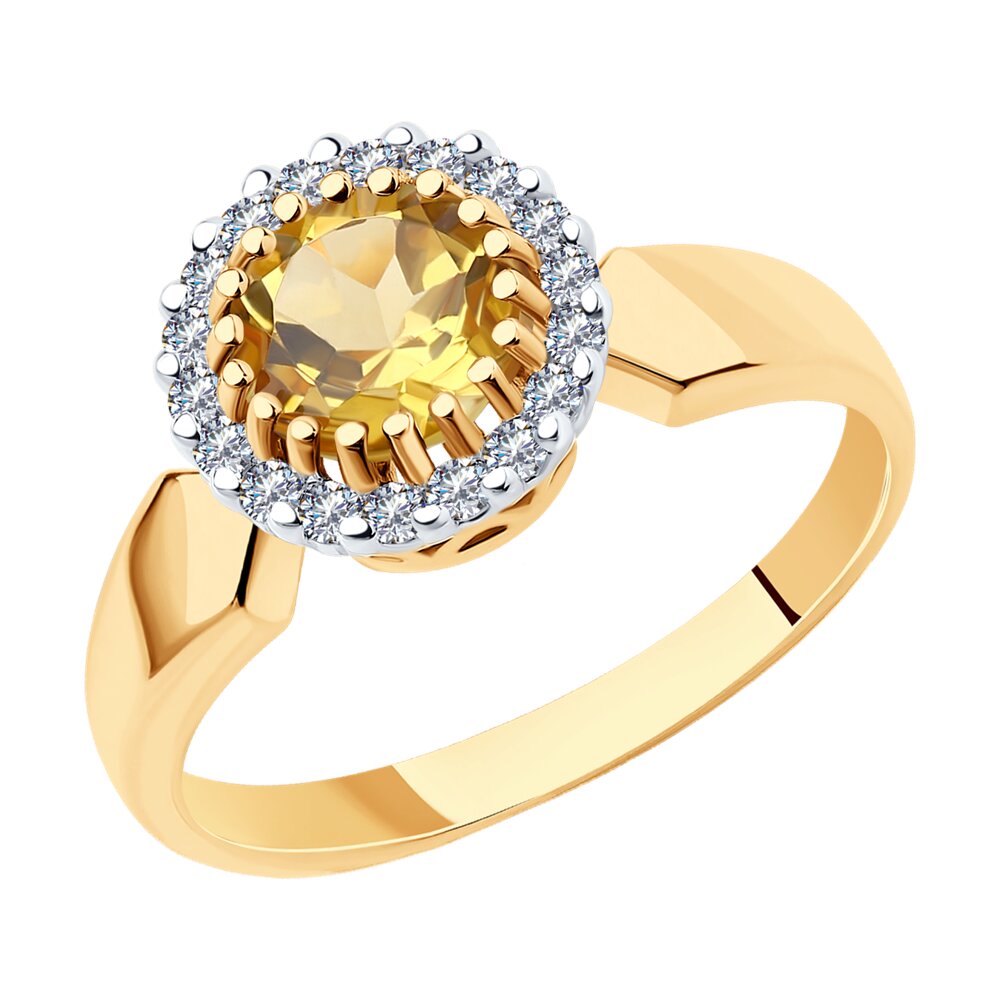 Кольцо из красного золота с цитрином и фианитами