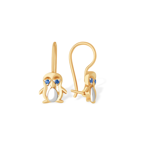 Серьги «Пингвины» из красного золота 585 пробы с фианитами