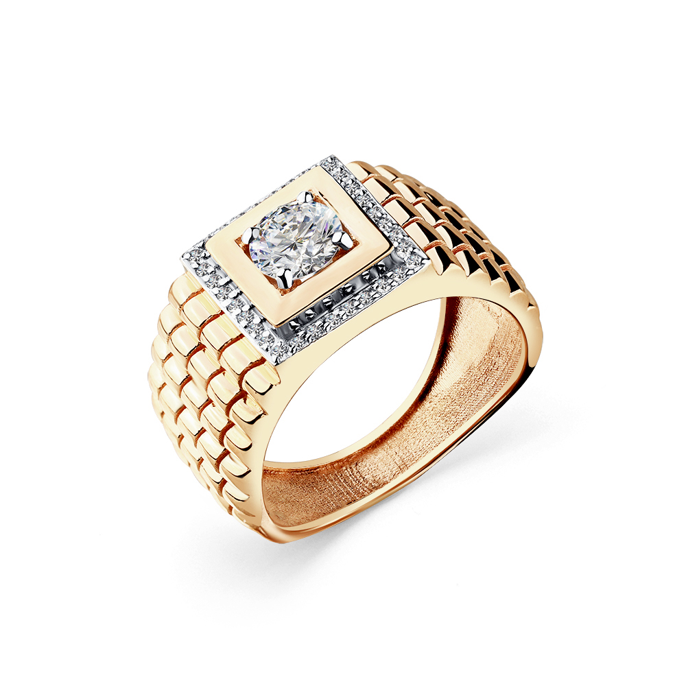 Печатка из красного золота с фианитами