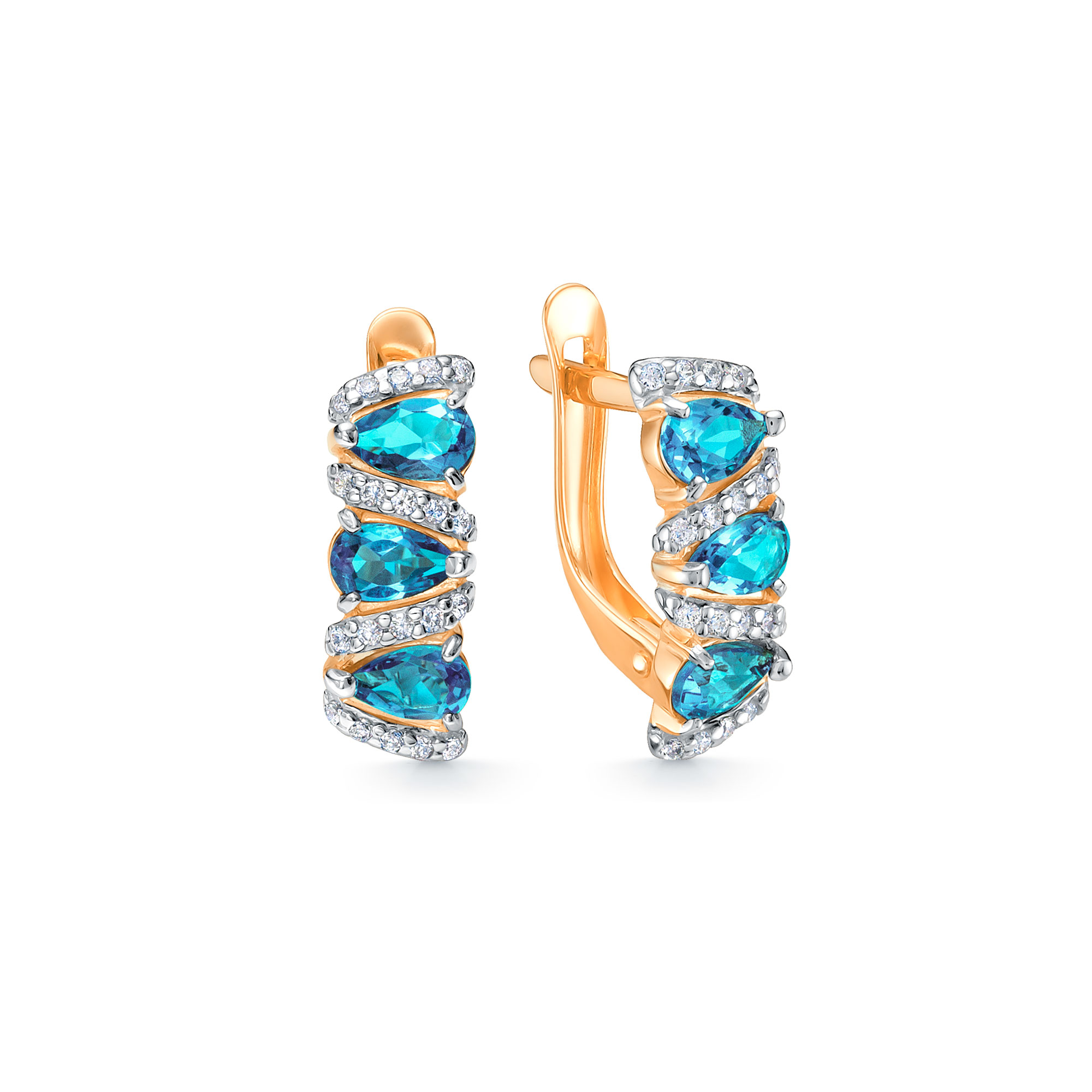 Серьги из красного золота с топазами и фианитами