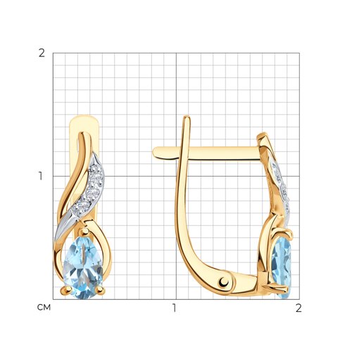 Серьги из красного золота с топазами и фианитами