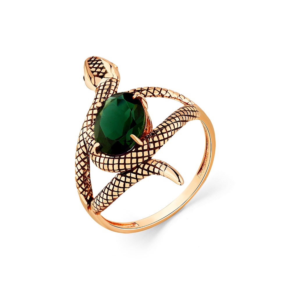 Кольцо из красного золота с турмалином и фианитами