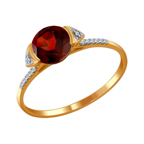 Кольцо из красного золота с гранатом и фианитами