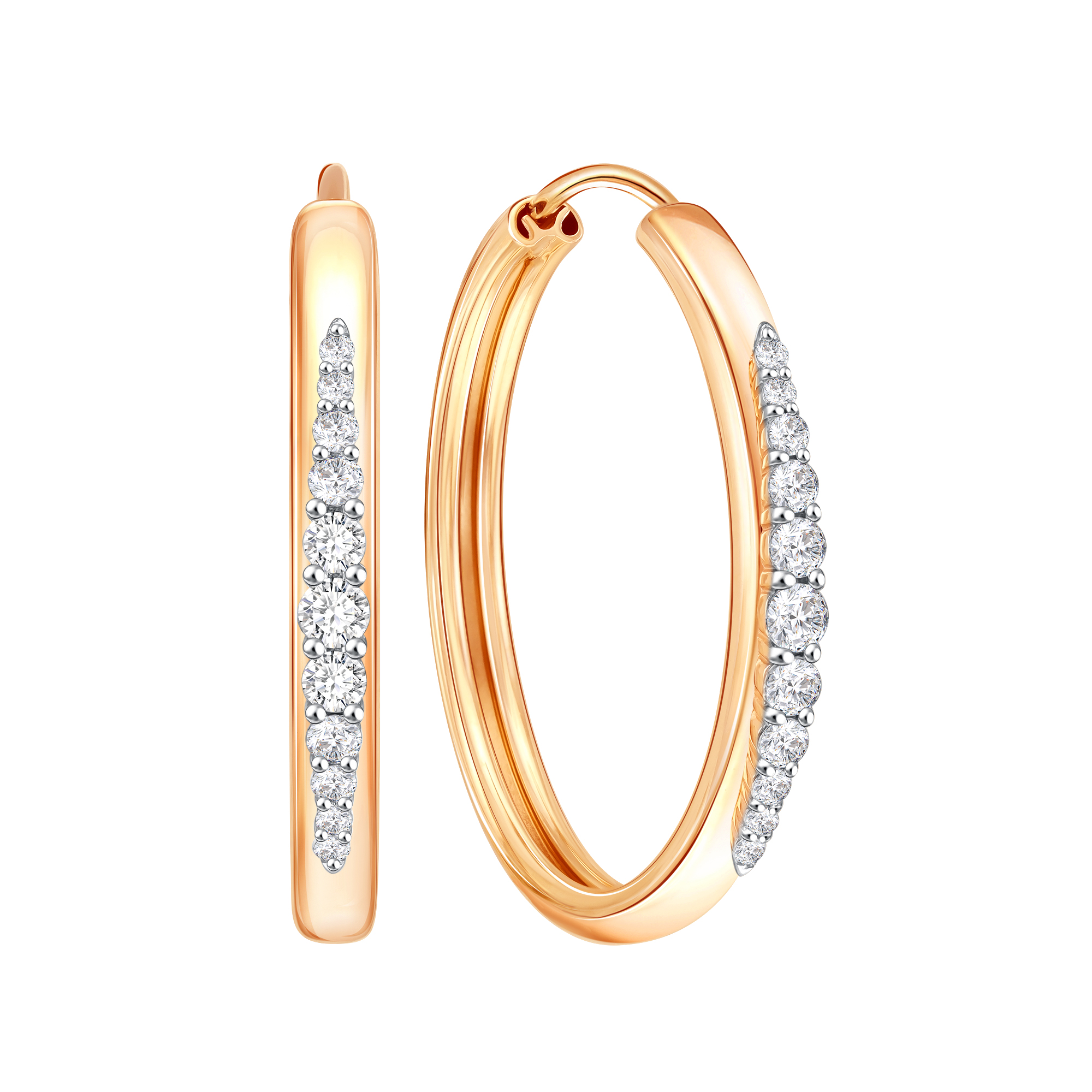 Серьги конго из красного золота с фианитами