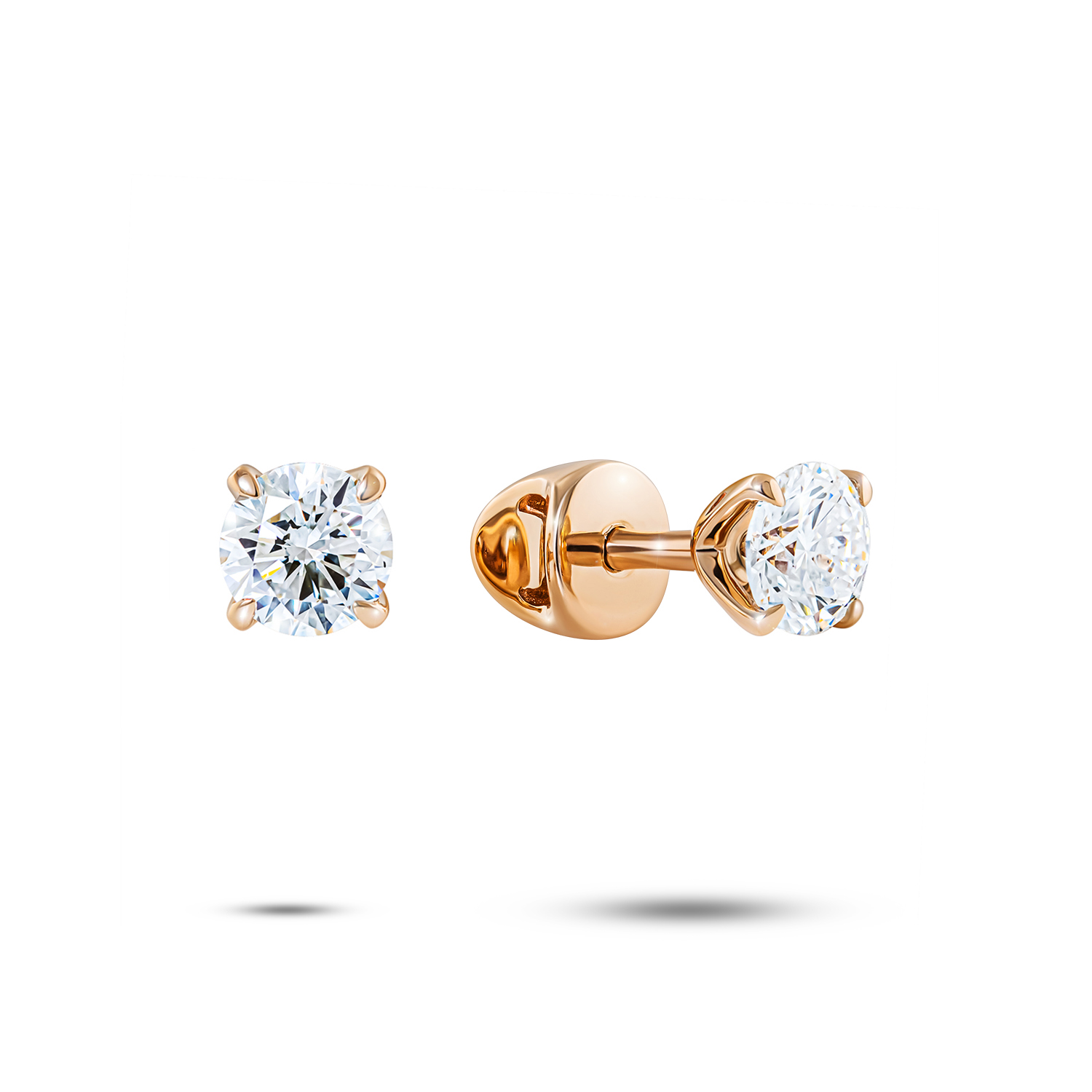 Серьги пусеты из красного золота с бриллиантами