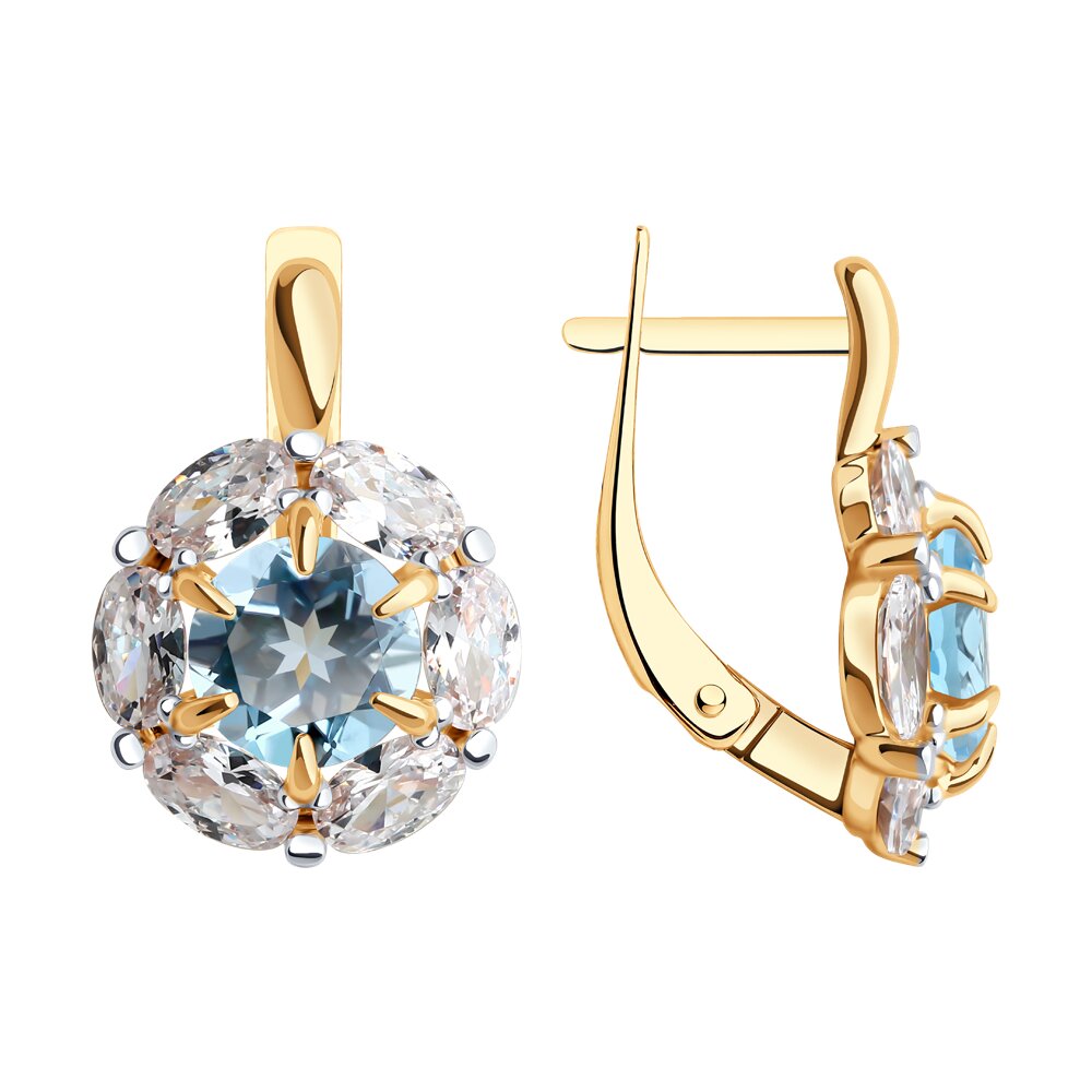 Серьги из красного золота с топазами и фианитами