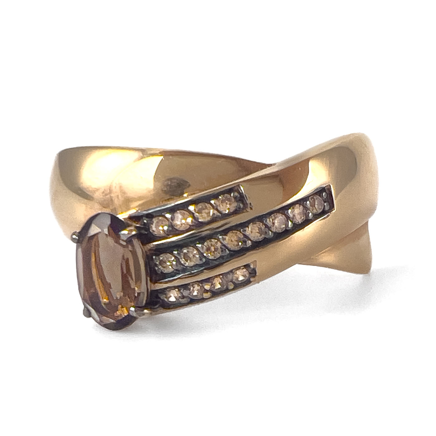 Подвеска из красного золота 585 пробы с раухтопазом и фианитами