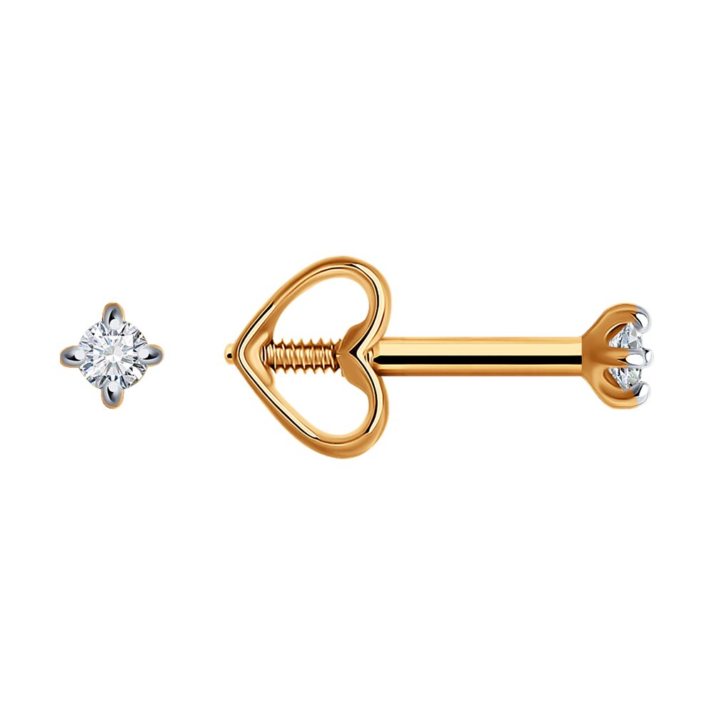 Серьги пусеты из красного золота с бриллиантами