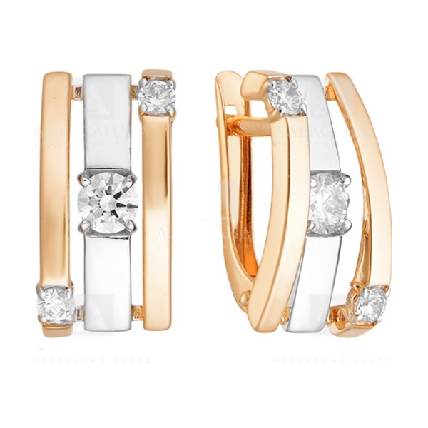 Серьги из комбинированного золота с фианитами