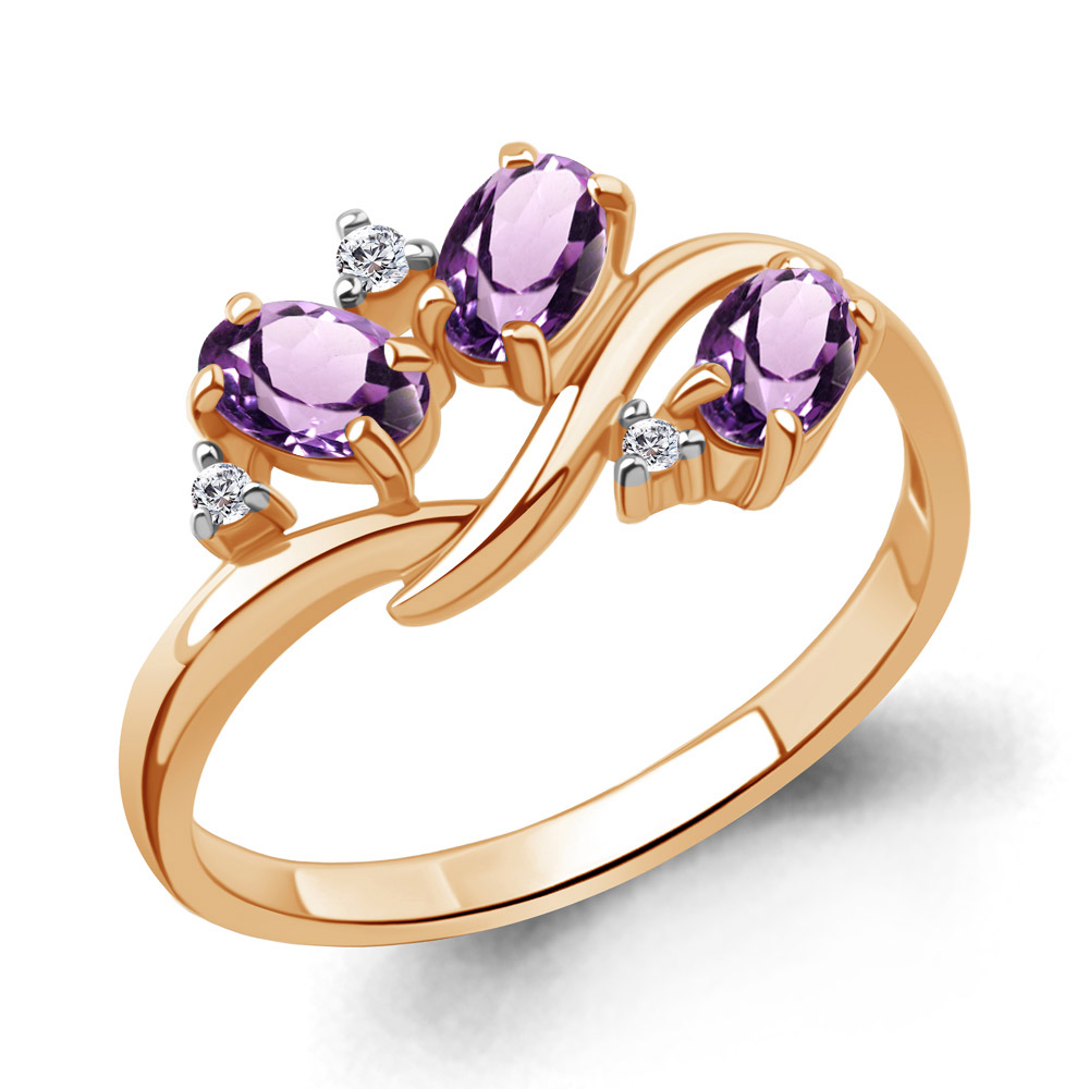 Кольцо из красного золота с аметистами и фианитами