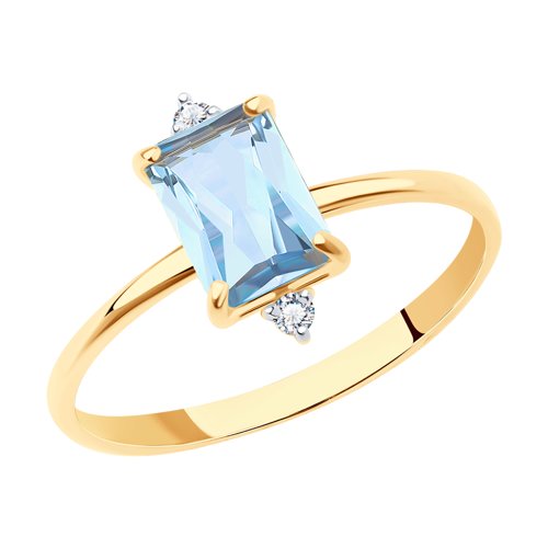 Кольцо из красного золота с топазом и фианитами