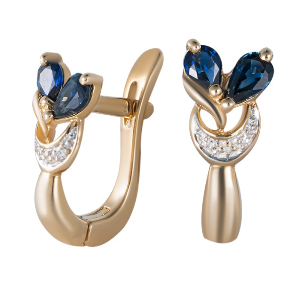 Серьги из золота с бриллиантами и сапфирами