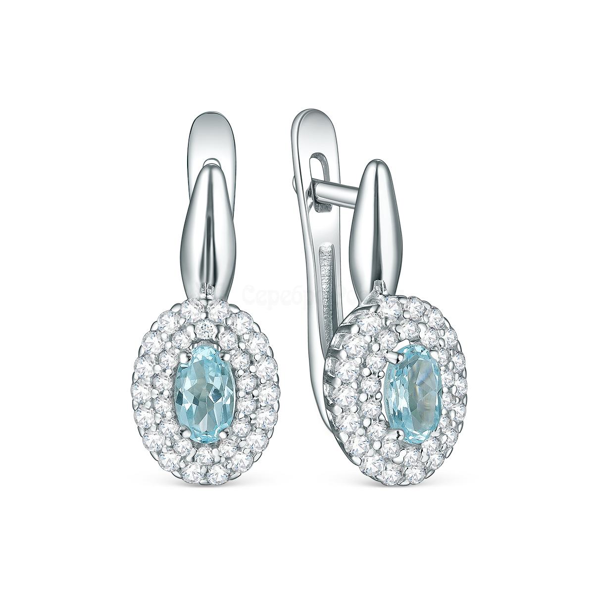 Серьги из серебра с топазом Sky и фианитами