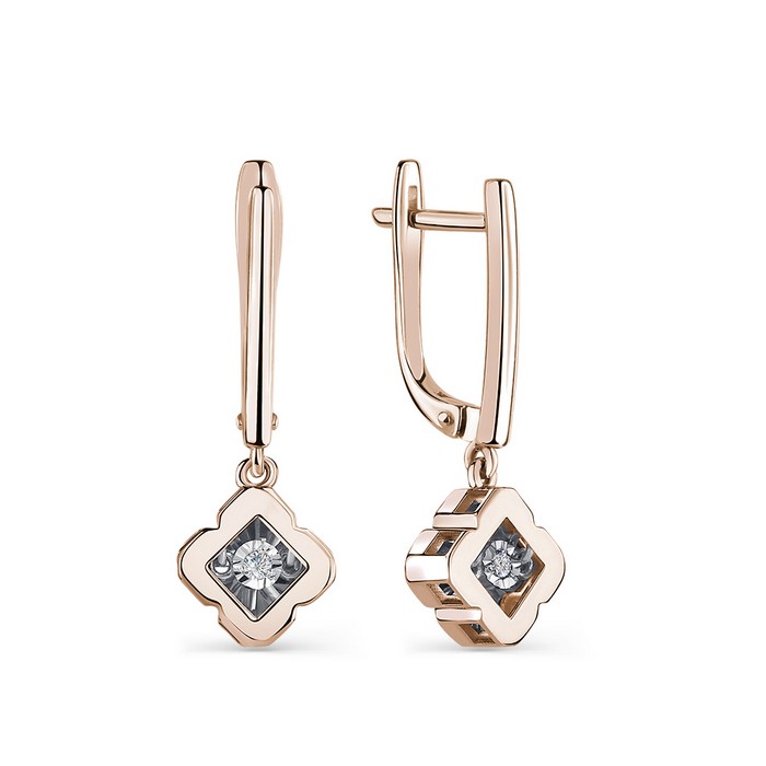 Серьги из красного золота с танцующим бриллиантом