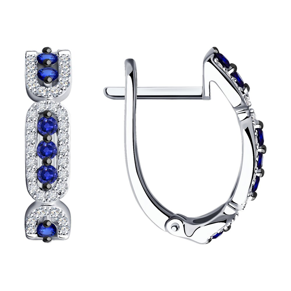 Серьги из белого золота с бриллиантами и сапфирами