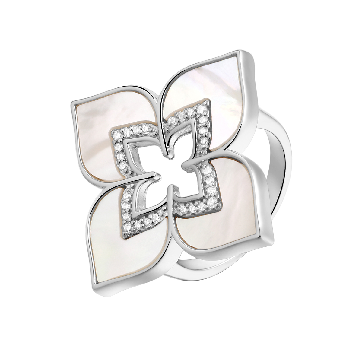 Кольцо из серебра с перламутром и фианитами