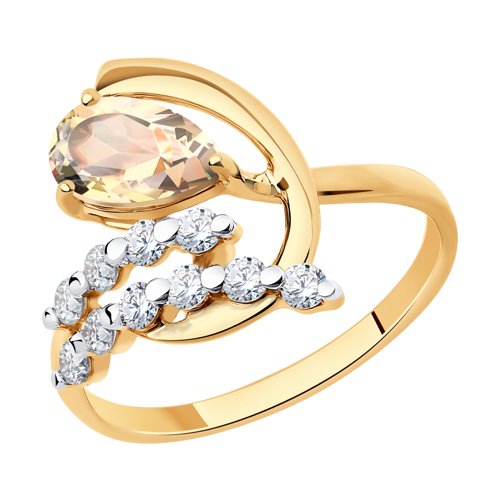 Кольцо из красного золота с топазом и фианитами