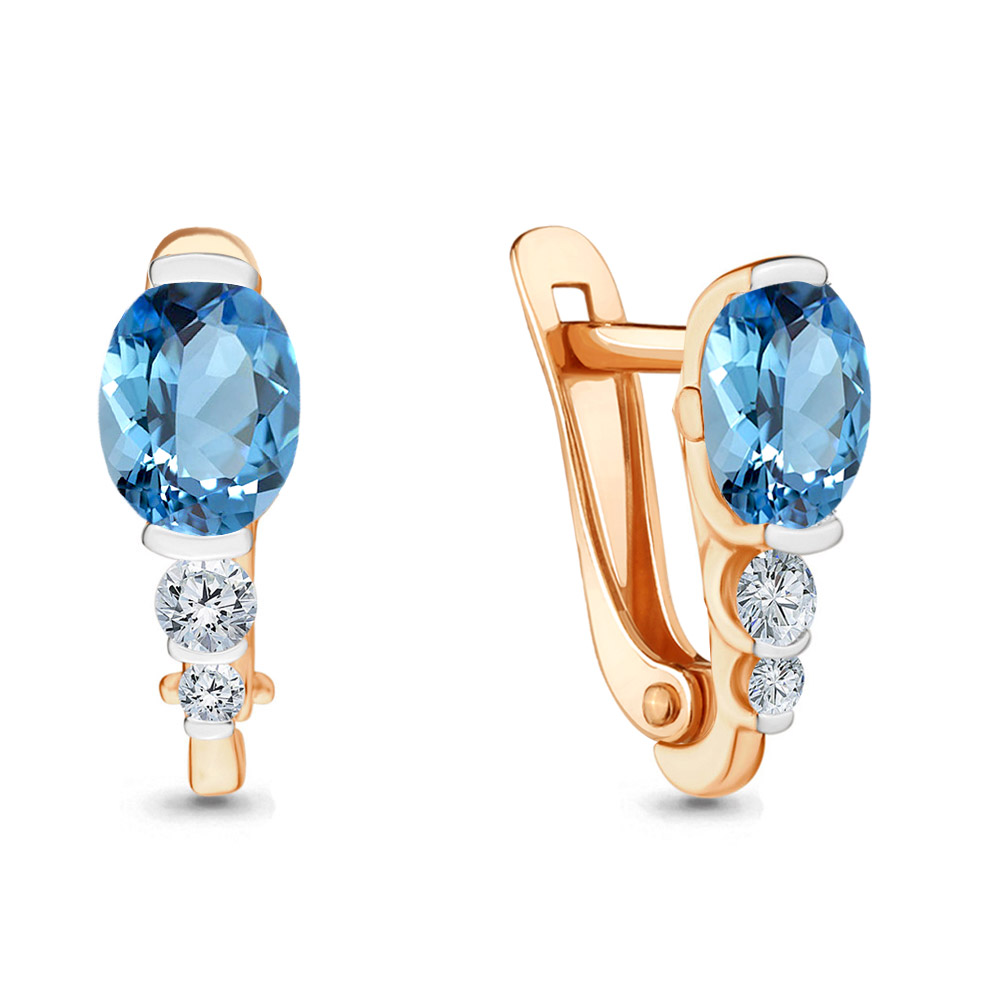 Серьги из красного золота с топазами и фианитами