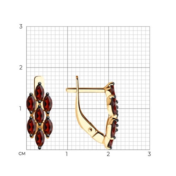 Серьги из красного золота с гранатами