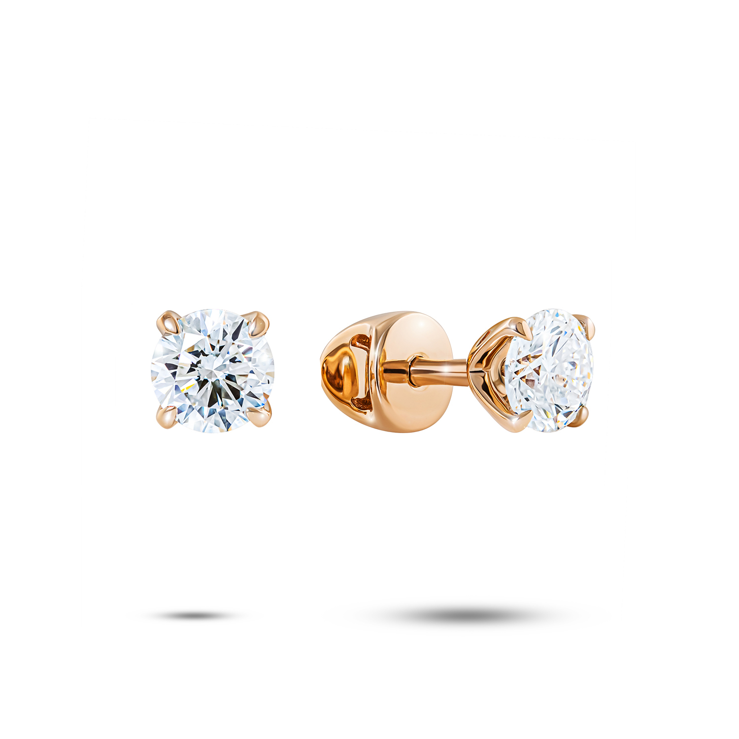 Серьги пусеты из красного золота с бриллиантами