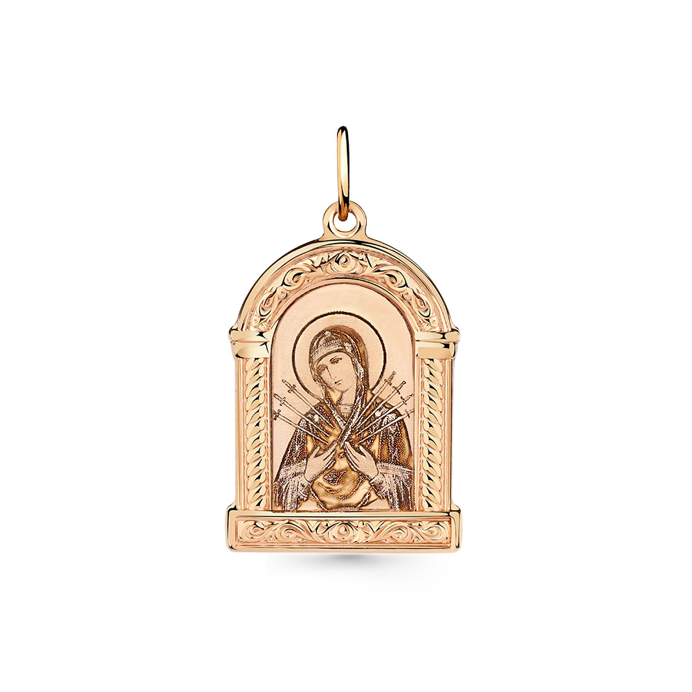 Подвеска из красного золота 585 пробы «Семистрельная Икона Божьей Матери»