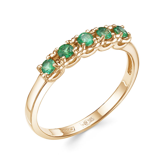 Кольцо из красного золота с изумрудами