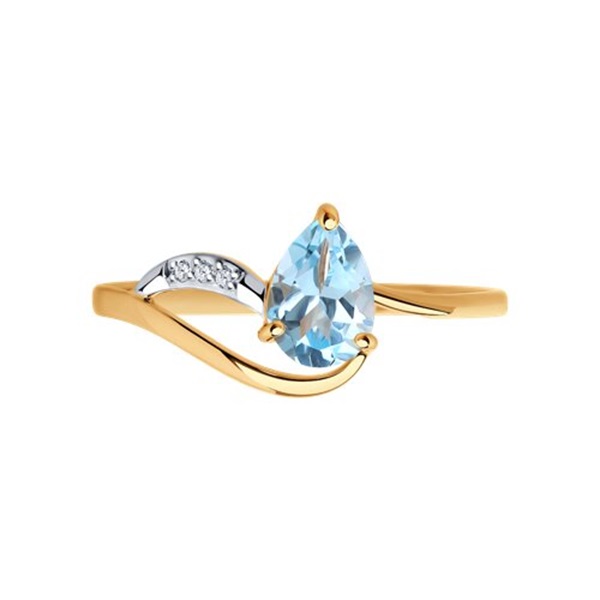 Кольцо из красного золота с топазом и фианитами