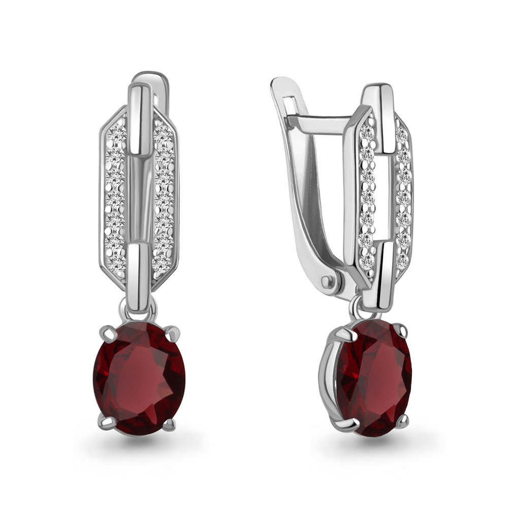 Серьги из серебра с гранатом и фианитами