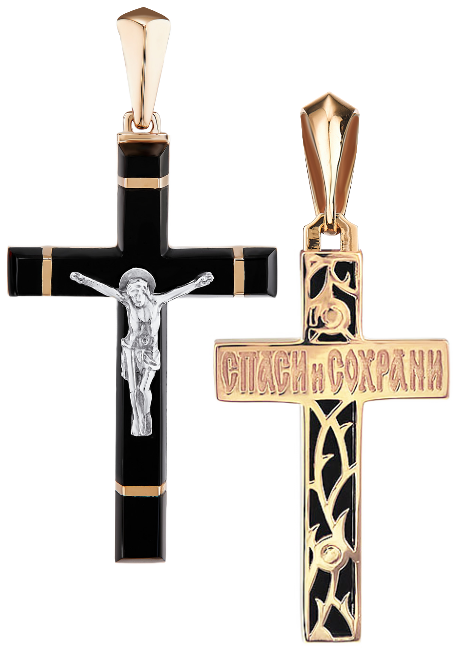 Крестик христианский из красного золота с агатом