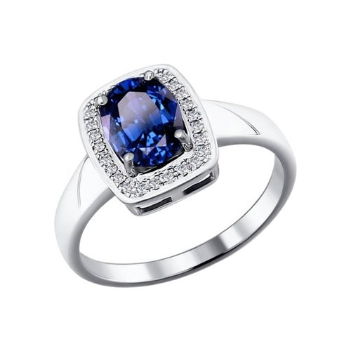 Кольцо из белого золота с сапфиром и бриллиантами