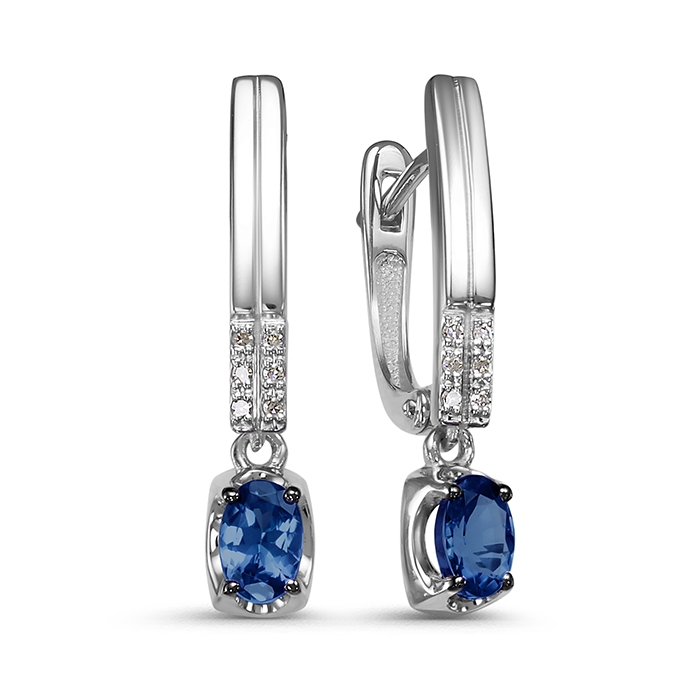 Серьги из белого золота с бриллиантами и сапфирами