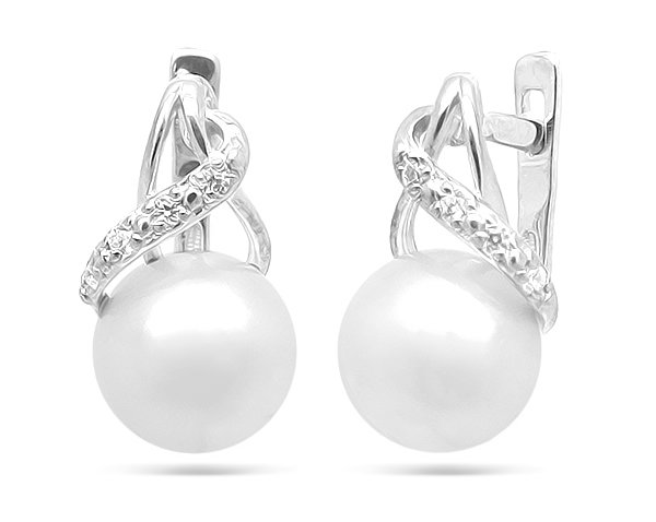 Серьги из серебра с жемчугом и фианитами