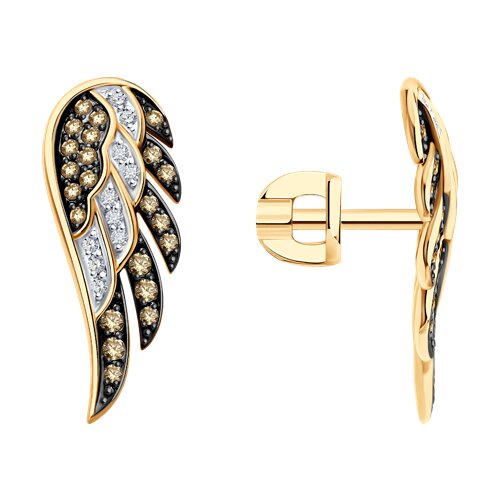 Серьги пусеты из красного золота с бриллиантами