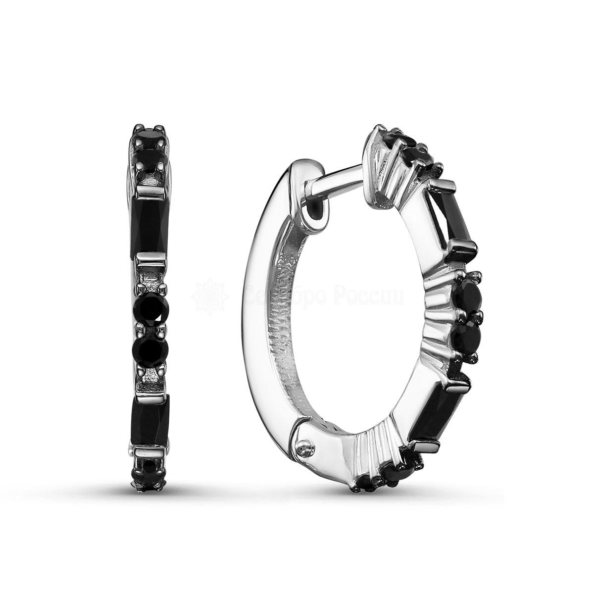 Серьги из серебра с черной шпинелью