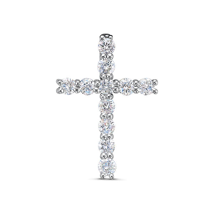 Декоративный крестик из белого золота с бриллиантами