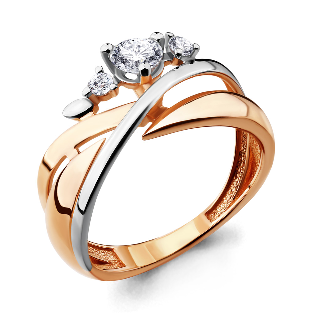 Кольцо из комбинированного золота с фианитами